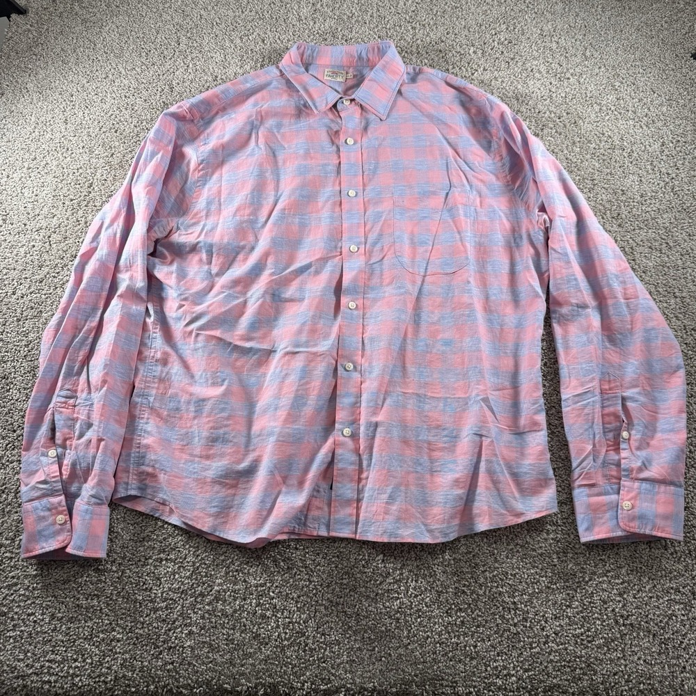 Faherty Shirt Mens XXL Blue Pink Plaid Button Up Classic Preppy Comfort Casual
